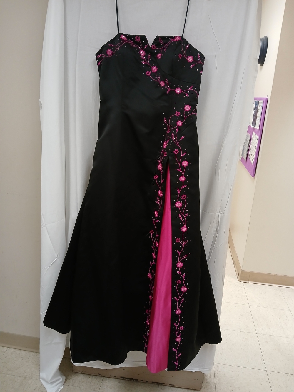Fiesta Black and Hot Pink Prom Gown with Embroidered Accents